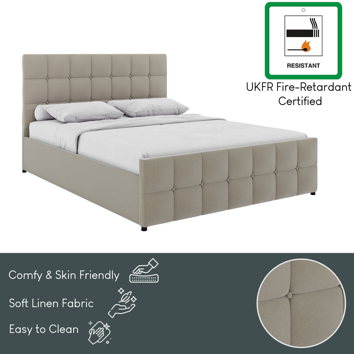 Valentina King Size Linen Ottoman Bed, Beige Linen UKFR