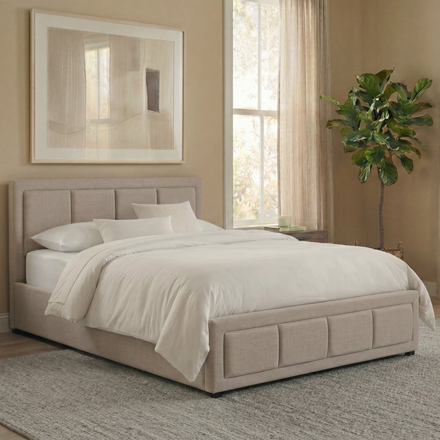 Vanita Single Beige linen ottoman storage bed for a stylish bedroom
