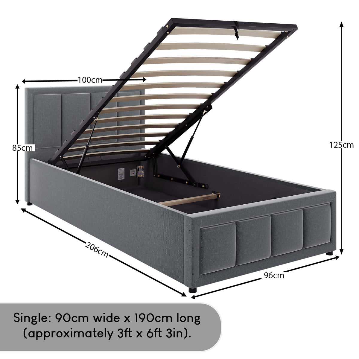 Vanita Single Ottoman Fabric Bed, Light Grey