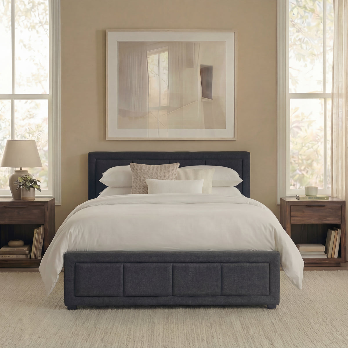 Vanita Single Ottoman Fabric Bed, Dark Grey