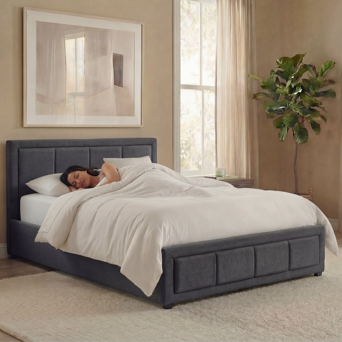 Vanita Single Ottoman Fabric Bed, Dark Grey
