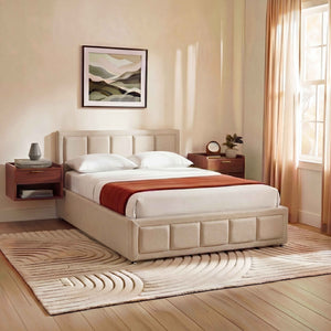 Vanita Double Fabric Ottoman Bed, Beige UKFR