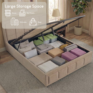 Vanita Double Fabric Ottoman Bed, Beige UKFR
