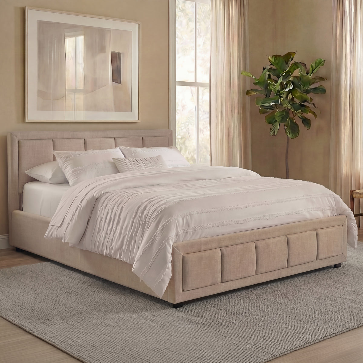 Vanita Double Fabric Ottoman Bed, Beige UKFR