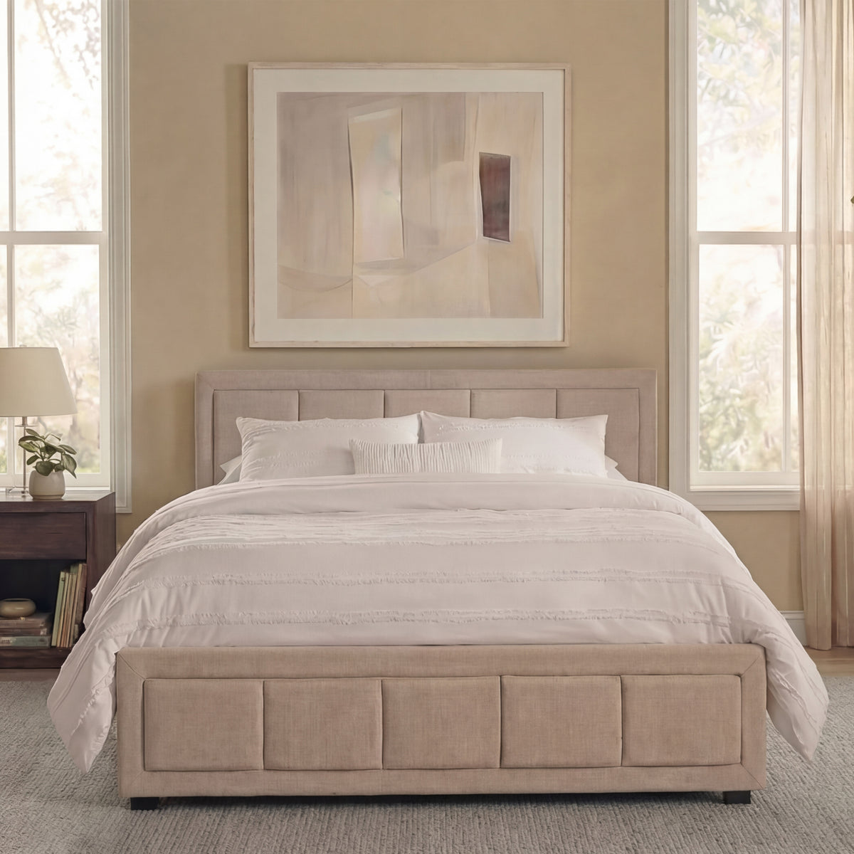 Vanita Double Fabric Ottoman Bed, Beige UKFR