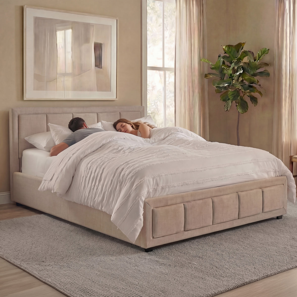 Vanita Double Fabric Ottoman Bed, Beige UKFR