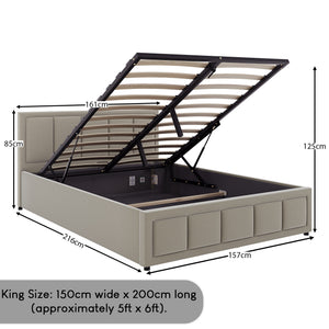 Vanita King Size Fabric Ottoman Bed, Beige UKFR