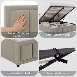 Vanita King Size Fabric Ottoman Bed, Beige UKFR