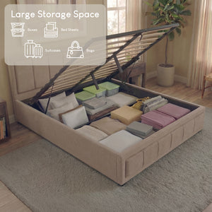 Vanita King Size Fabric Ottoman Bed, Beige UKFR