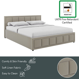 Vanita King Size Fabric Ottoman Bed, Beige UKFR