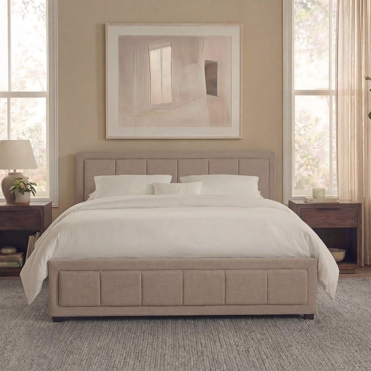 Vanita King Size Fabric Ottoman Bed, Beige UKFR