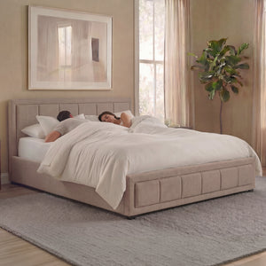 Vanita King Size Fabric Ottoman Bed, Beige UKFR