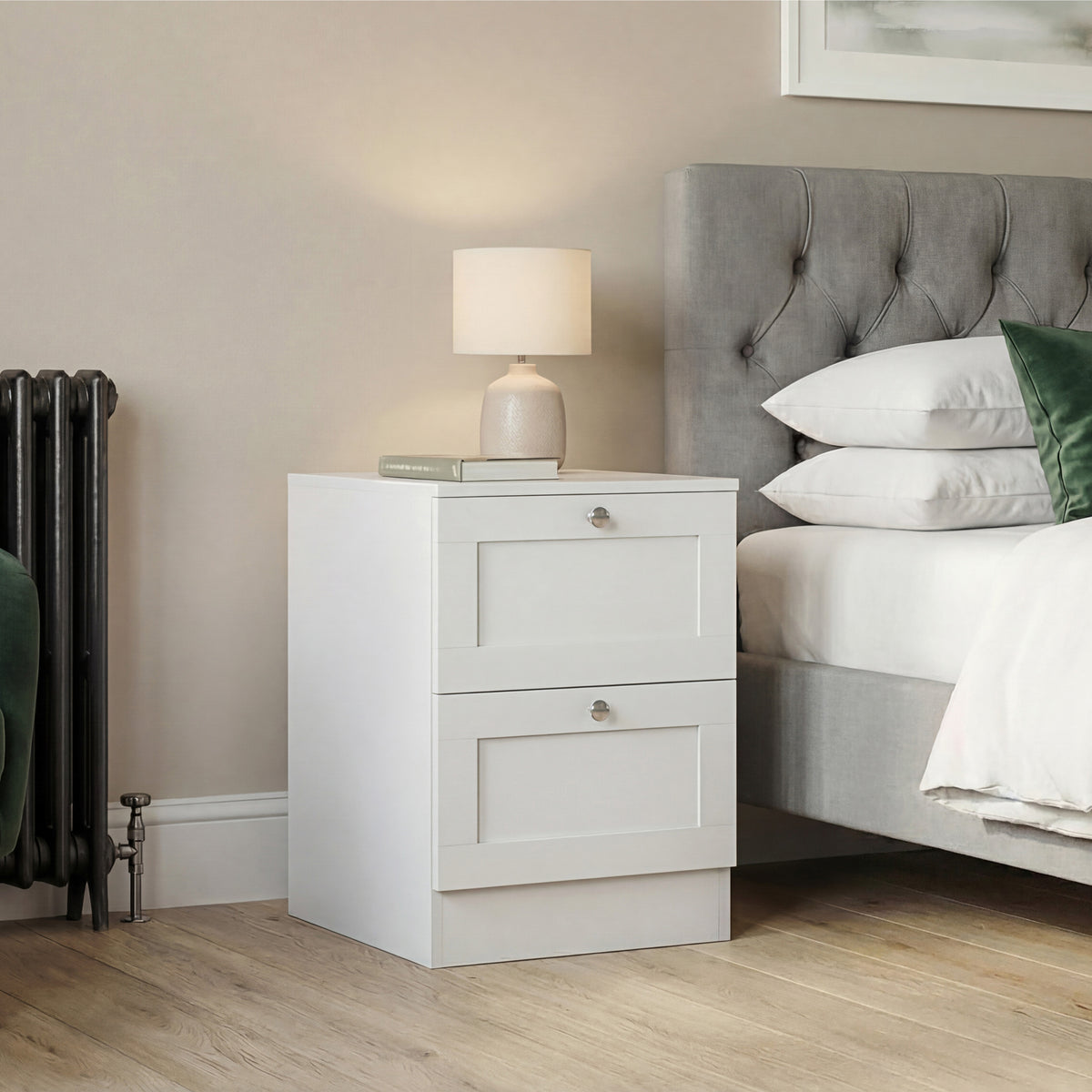 Altino 3 Piece Bedroom Furniture Set (2 Drawer Bedside, 5 Drawer Chest, 2 Door 2 Drawer Wardrobe), White