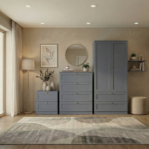 Altino 3 Piece Bedroom Furniture Set (2 Drawer Bedside, 4 Drawer Chest, 2 Door 2 Drawer Wardrobe), Grey