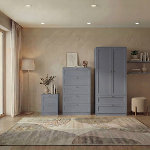 Altino 3 Piece Bedroom Furniture Set (2 Drawer Bedside, 5 Drawer Chest, 2 Door 2 Drawer Wardrobe), Grey