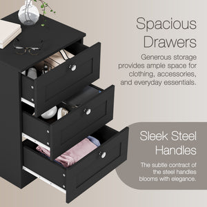 Altino 3 Drawer Bedside Chest, Black