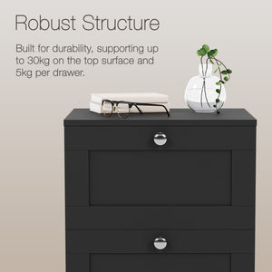 Altino 3 Drawer Bedside Chest, Black