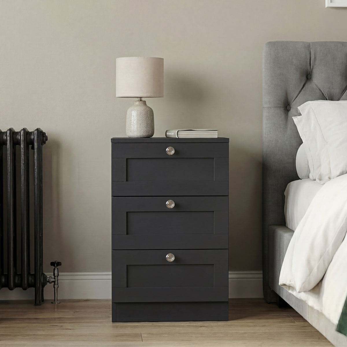 Altino 3 Drawer Bedside Chest, Black