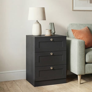 Altino 3 Drawer Bedside Chest, Black