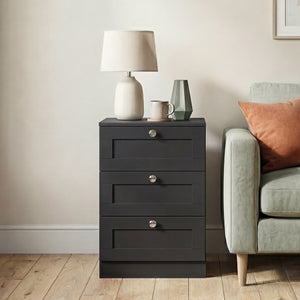 Altino 3 Drawer Bedside Chest, Black