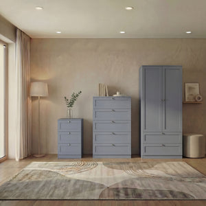 Altino 3 Piece Bedroom Furniture Set (3 Drawer Bedside, 5 Drawer Chest, 2 Door 2 Drawer Wardrobe), Grey