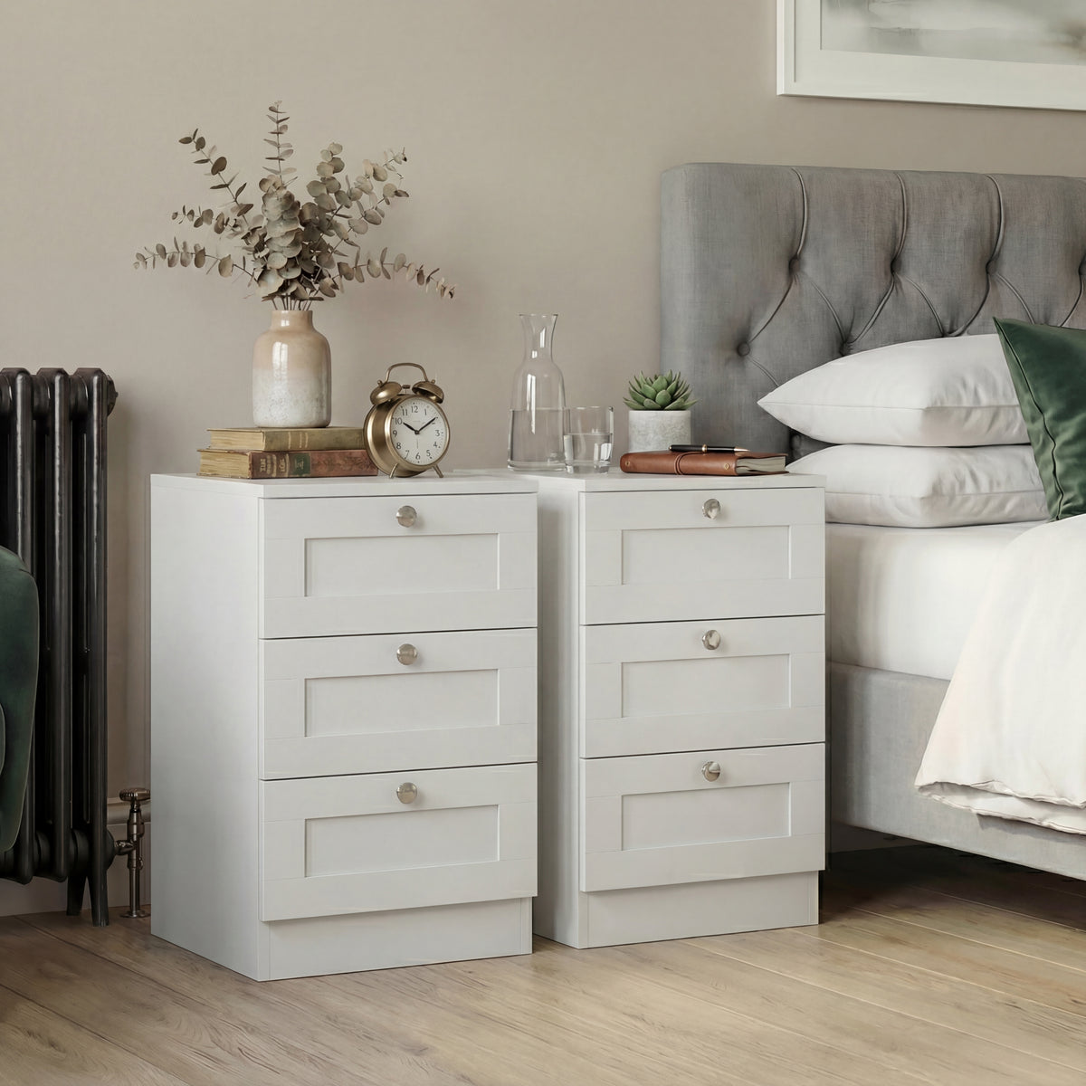 Altino 3 Drawer Bedside Chest Set of 2, White