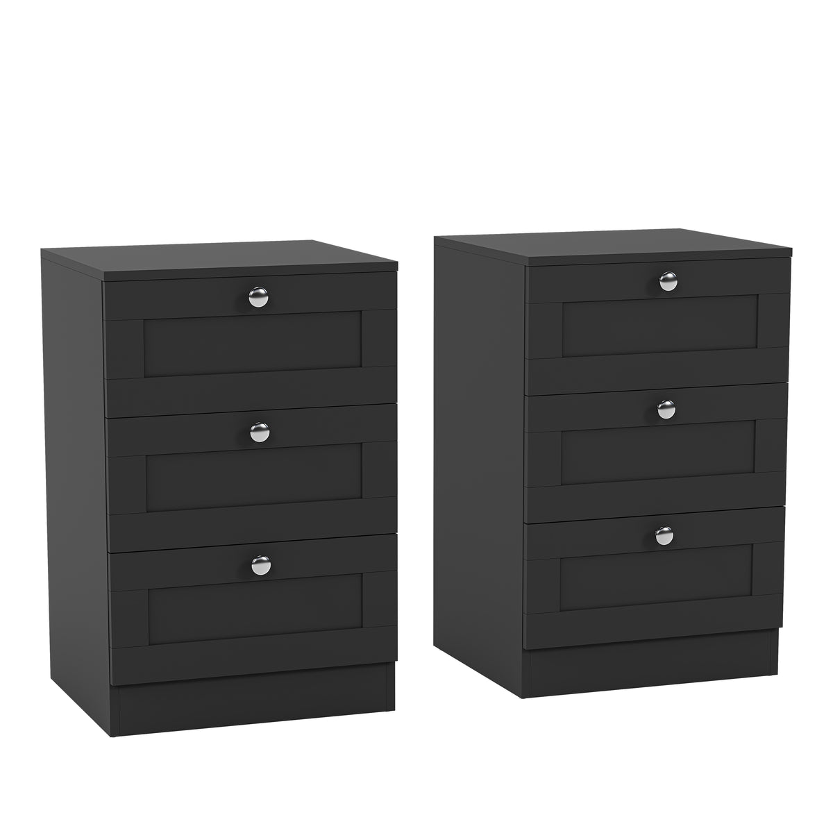 Altino 3 Drawer Bedside Chest Set of 2, Black