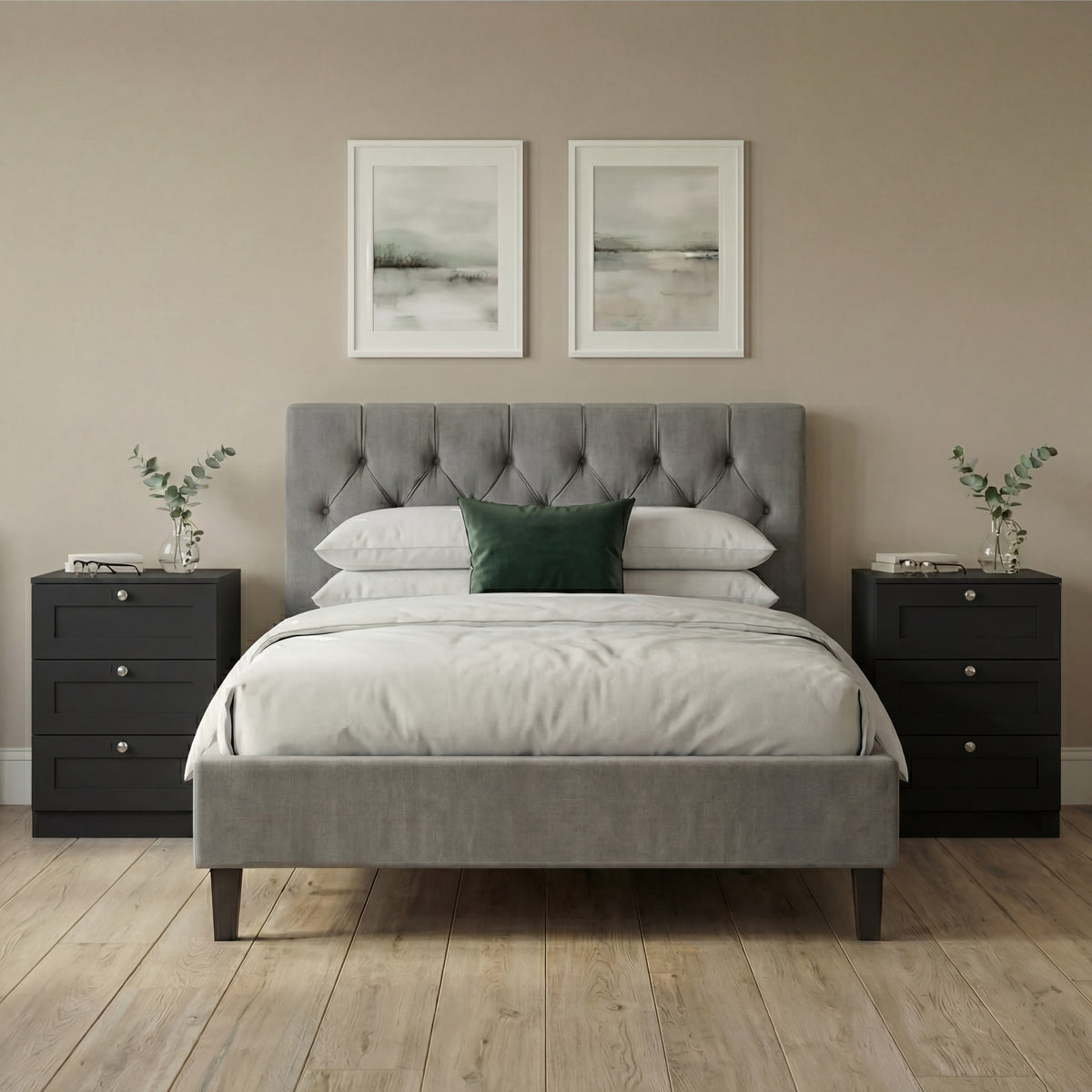 Altino 3 Drawer Bedside Chest Set of 2, Black