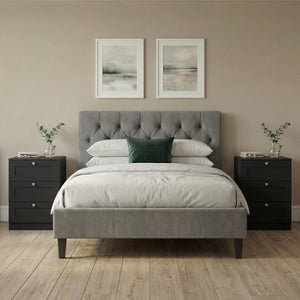 Altino 3 Drawer Bedside Chest Set of 2, Black