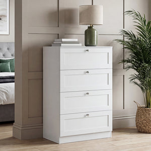 Altino 3 Piece Bedroom Furniture Set (2 Drawer Bedside, 4 Drawer Chest, 3 Door 2 Drawer Wardrobe), White