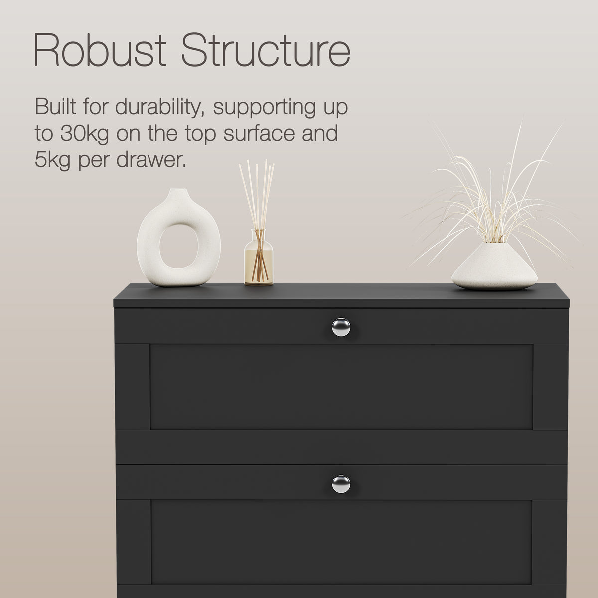 Altino 3 Piece Bedroom Furniture Set (2 Drawer Bedside, 4 Drawer Chest, 3 Door 2 Drawer Wardrobe), Black
