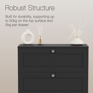 Altino 3 Piece Bedroom Furniture Set (2 Drawer Bedside, 4 Drawer Chest, 3 Door 2 Drawer Wardrobe), Black