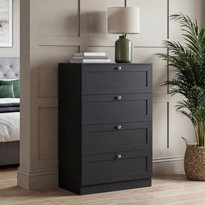 Altino 3 Piece Bedroom Furniture Set (2 Drawer Bedside, 4 Drawer Chest, 3 Door 2 Drawer Wardrobe), Black