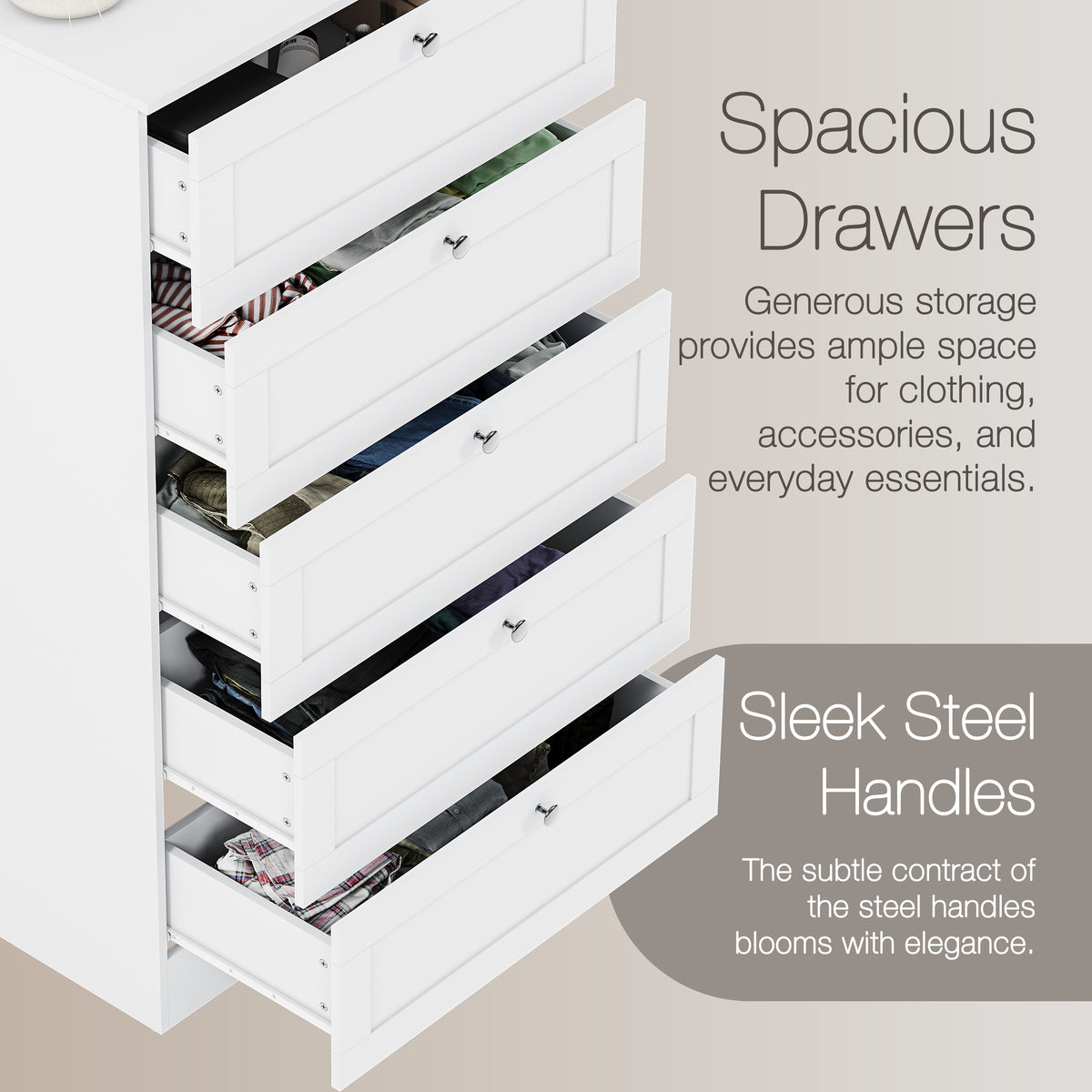 Altino 5 Drawer Chest Cabinet, White