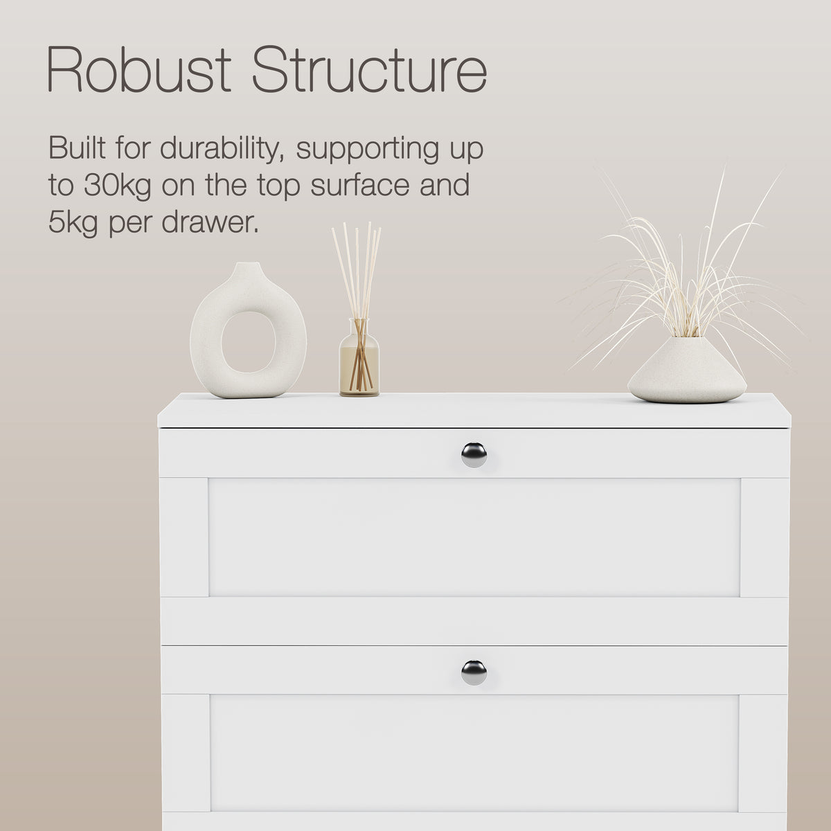 Altino 3 Piece Bedroom Furniture Set (2 Drawer Bedside, 5 Drawer Chest, 2 Door 2 Drawer Wardrobe), White