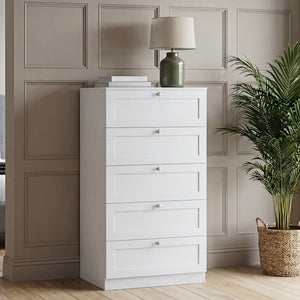 Altino 3 Piece Bedroom Furniture Set (2 Drawer Bedside, 5 Drawer Chest, 2 Door 2 Drawer Wardrobe), White