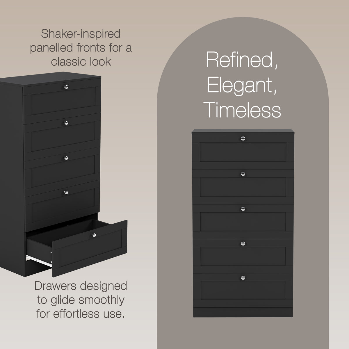 Altino 5 Drawer Chest Cabinet, Black