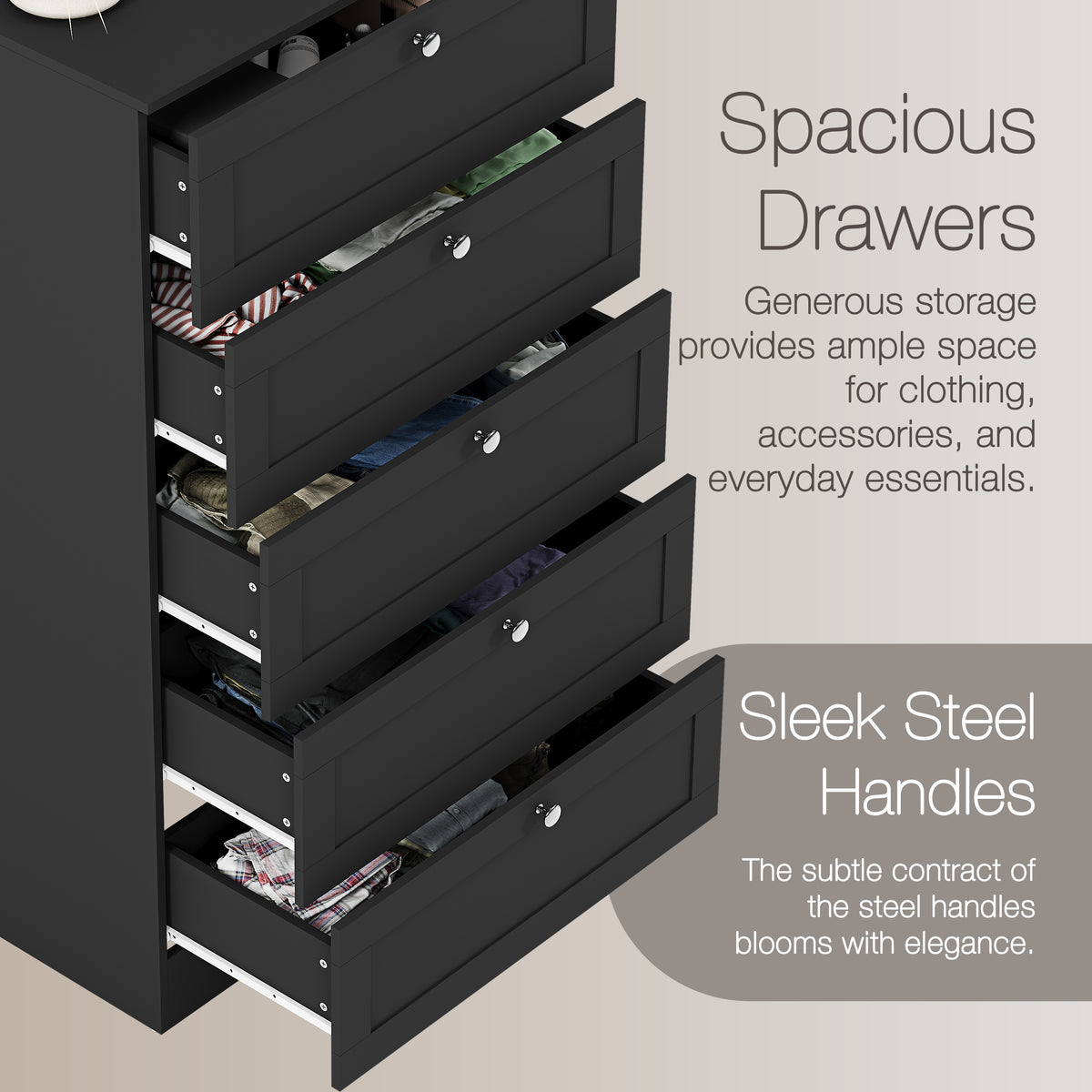 Altino 5 Drawer Chest Cabinet, Black