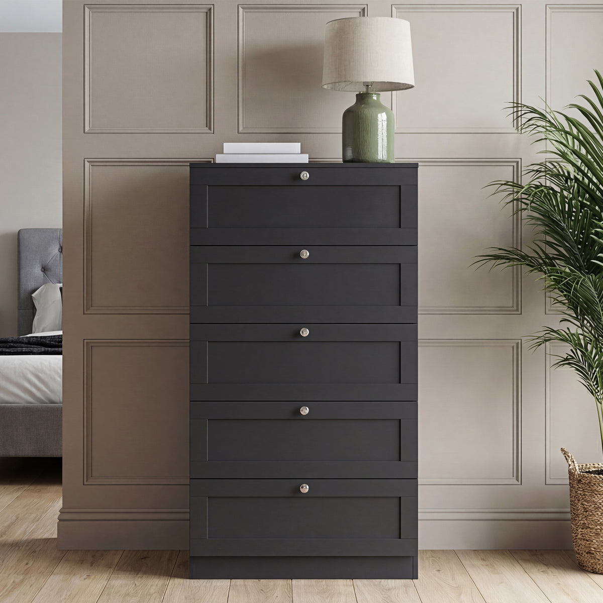 Altino 5 Drawer Chest Cabinet, Black