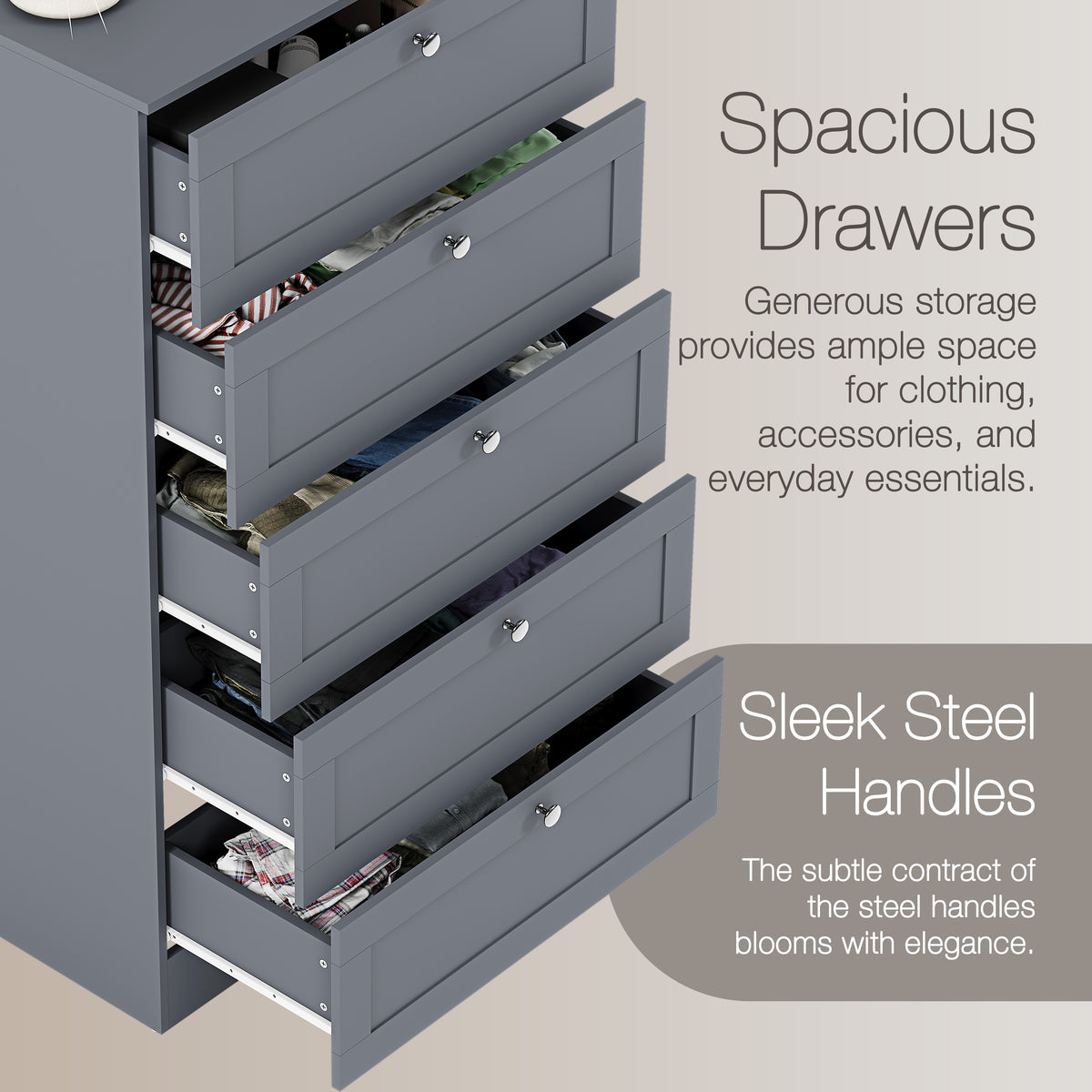 Altino 5 Drawer Chest Cabinet, Grey