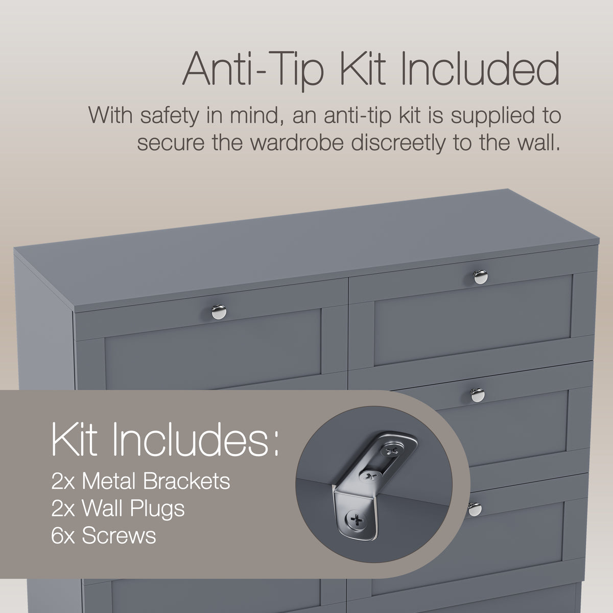 Altino 6 Drawer Chest Cabinet, Grey