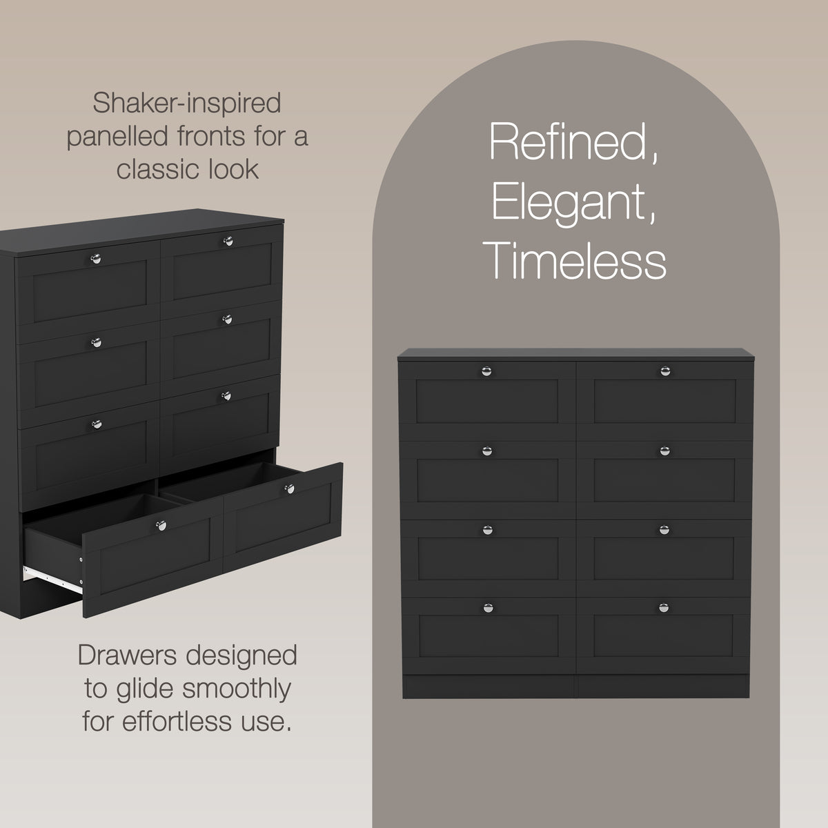 Altino 8 Drawer Chest Cabinet, Black