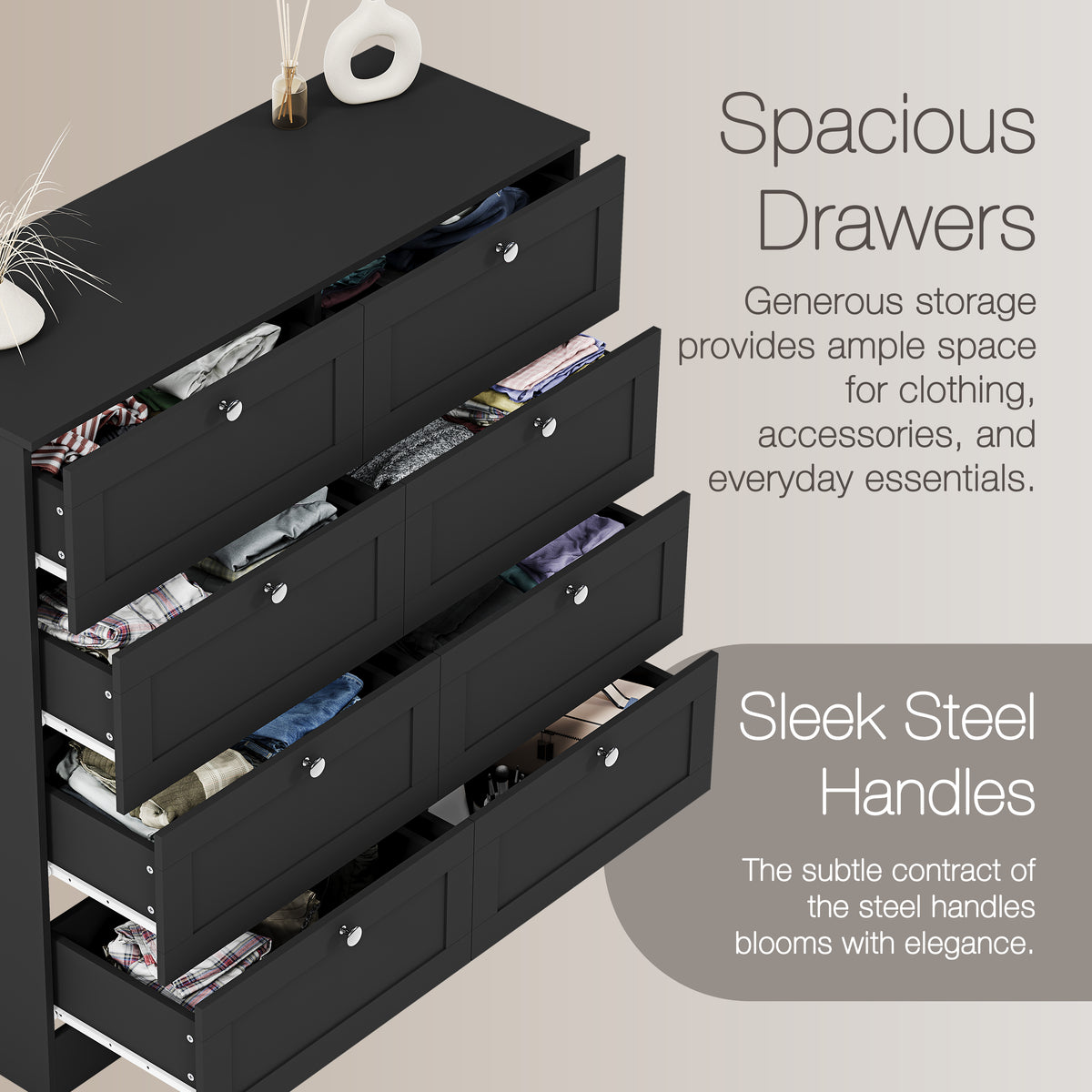 Altino 8 Drawer Chest Cabinet, Black