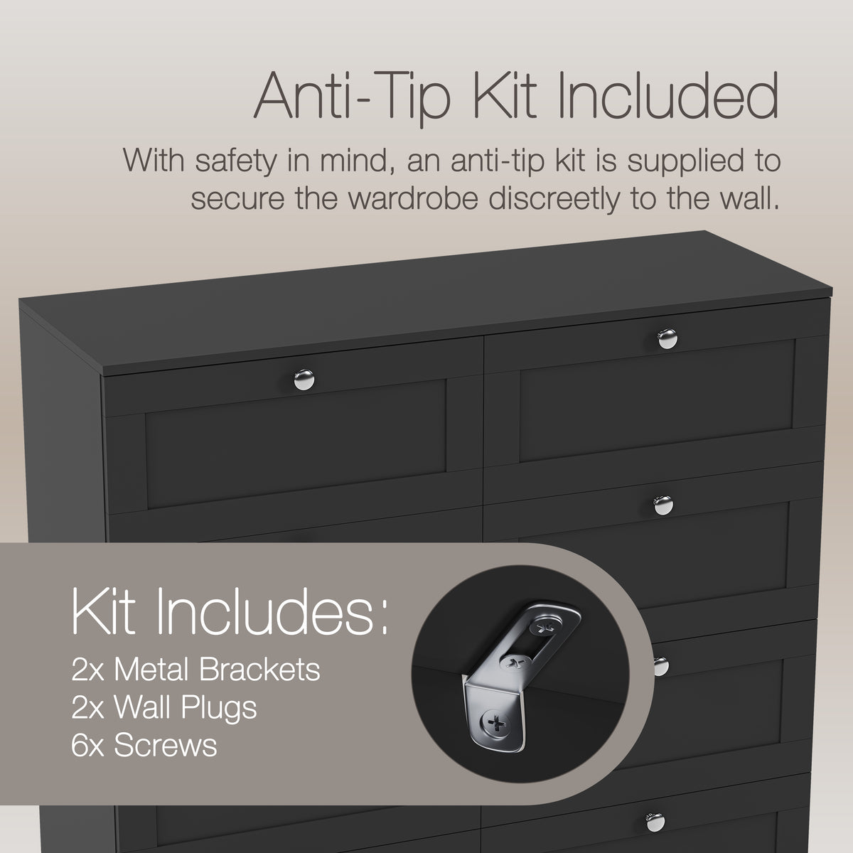 Altino 8 Drawer Chest Cabinet, Black