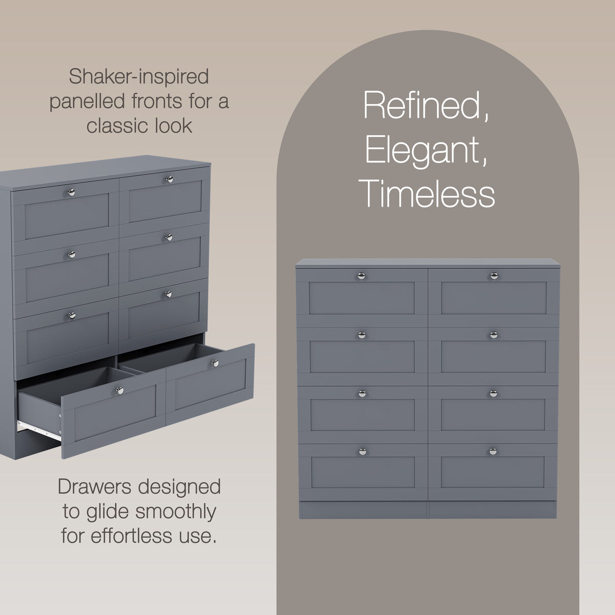 Altino 8 Drawer Chest Cabinet, Grey