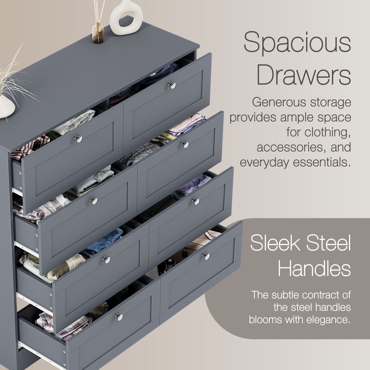 Altino 8 Drawer Chest Cabinet, Grey