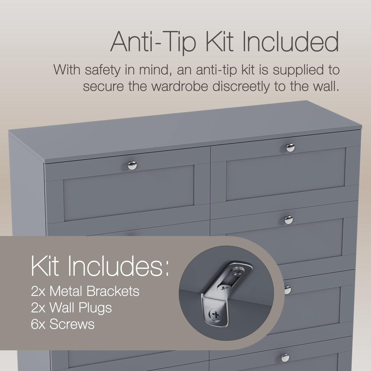 Altino 8 Drawer Chest Cabinet, Grey
