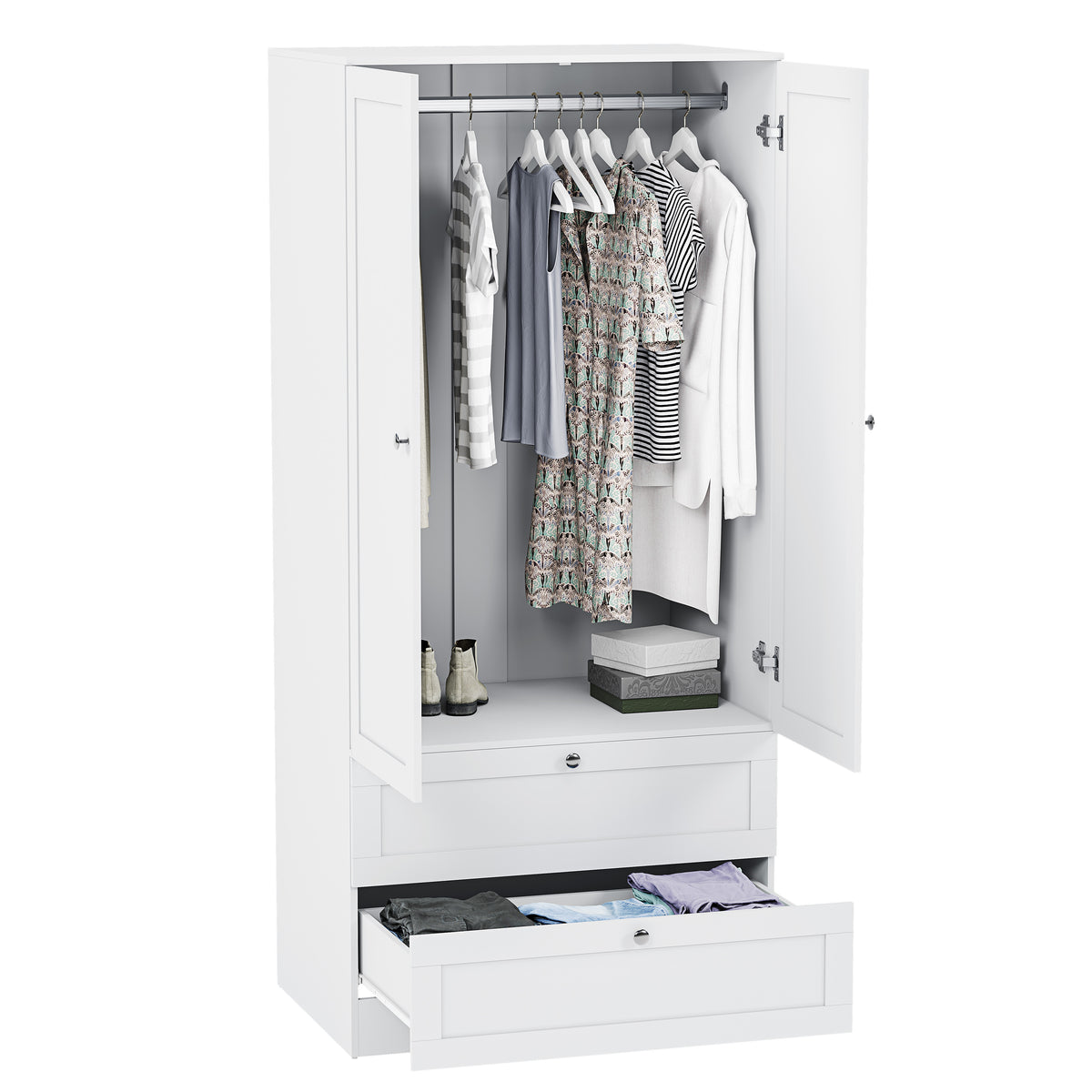Altino 3 Piece Bedroom Furniture Set (2 Drawer Bedside, 5 Drawer Chest, 2 Door 2 Drawer Wardrobe), White