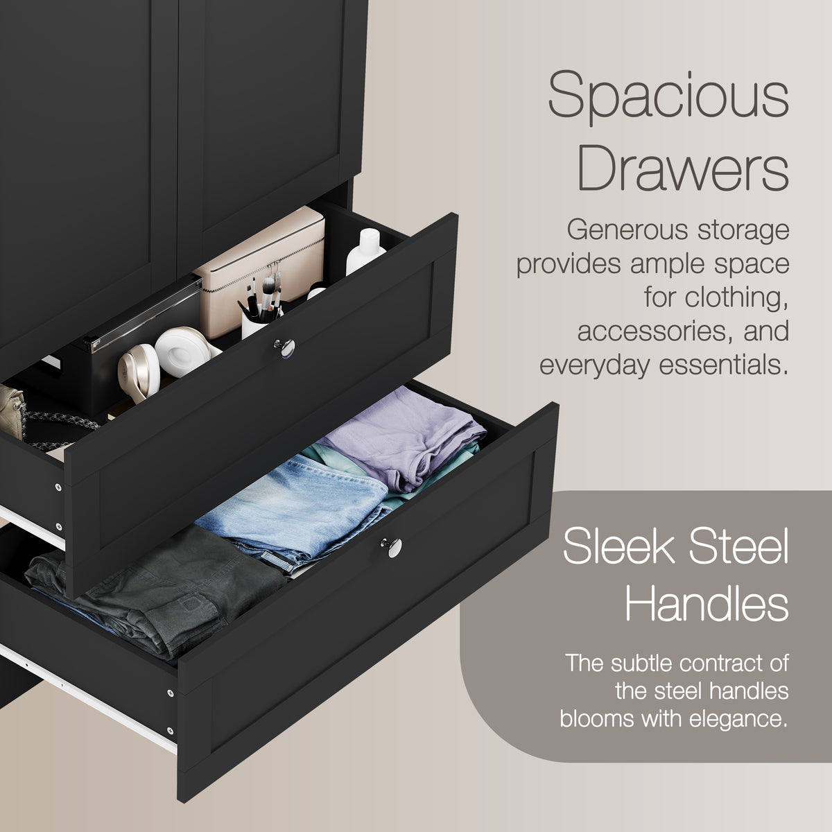Altino 3 Piece Bedroom Furniture Set (2 Drawer Bedside, 5 Drawer Chest, 2 Door 2 Drawer Wardrobe), Black