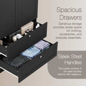 Altino 3 Piece Bedroom Furniture Set (2 Drawer Bedside, 5 Drawer Chest, 2 Door 2 Drawer Wardrobe), Black